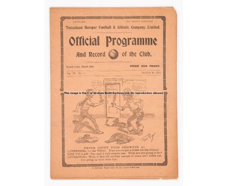 F.A. Cup semi-final programme Aston Villa v Liverpool 28th March 1914, played at Tottenham Hotspur