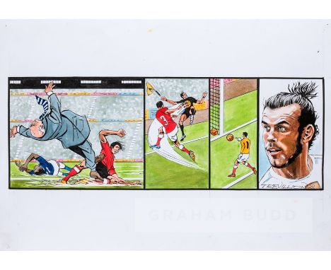 Paul Trevillion (British, b.1934), YOU ARE THE REF - LAWS OF FOOTBALL NO. 354, featuring original drawing of Gareth Bale,  as