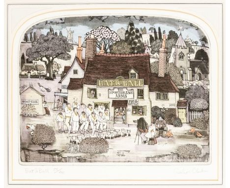 Graham Clarke (b.1941) BAT AND BALL and ANCHOR AND HOPE, two limited edition coloured etchings, Bat and Ball depicting a cric