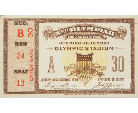 1932 Los Angeles Olympic Games opening ceremony ticket,the card ticket printed with XTH OLYMPIAD LOS ANGELES 1932 OPENING CER
