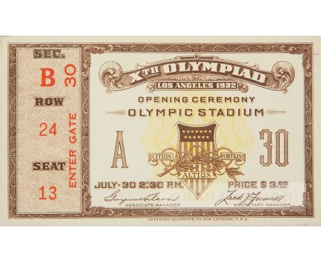 1932 Los Angeles Olympic Games opening ceremony ticket,the card ticket printed with XTH OLYMPIAD LOS ANGELES 1932 OPENING CER