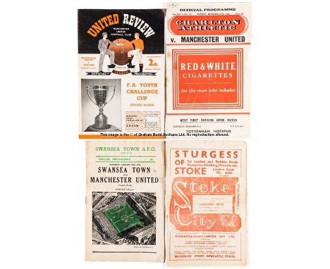 Manchester United programmes,  comprising aways at Stoke, Everton & Derby 1950-51; Newcastle 1951-52; Charlton 1953-54; Spurs