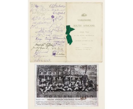 1906 South Africa team signed menu card from a dinner held at Hotel Metropole, Leeds on 13th October, celebrating the Spingbo