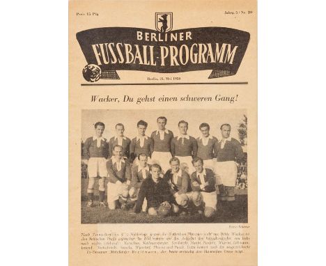 Wacker 04 v Tottenham Hotspur programme 21st May 1950,friendly played in Berlin, team changes but generally good
