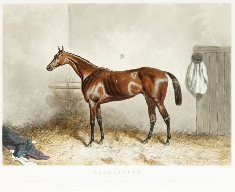 After Harry Hall (1814-1882),  GLADIATEUR, WINNER OF THE 1865 ENGLISH TRIPLE CROWN, aquatint in original hand colour, engrave