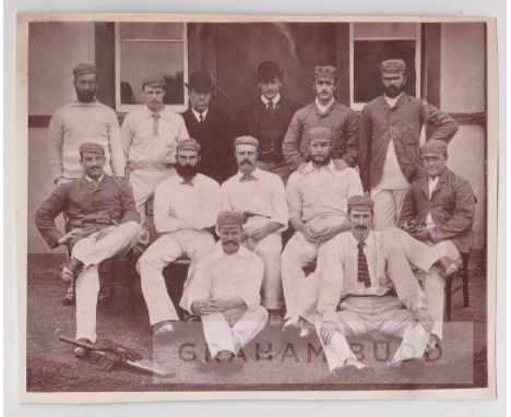 Four rare, early and historic cricket photographs removed from a Victorian scrap album,comprising a trio of 4 by 5in. photogr