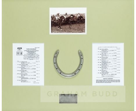 Persian War racing plate,mounted within a framed montage comprising a 4 by 6in. b&w action photograph and a pair of scans of 