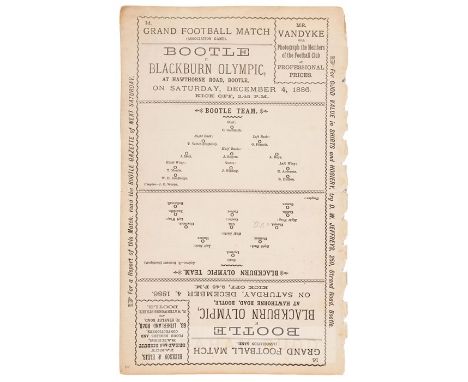 1886 Bootle Fc v Blackburn Olympic match programme, played at Hawthorne Road, on 4th December,four fold programme card with c