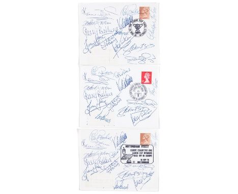 Three Nottingham Forest team signed first day covers for League Cup Finals 1978 and 1979,  signed in blue ink, and including 