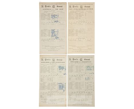 Cricket collections of Wartime scorecards, all played at Lords and involving England v Australia,including 7th August 1944, 1