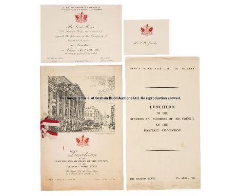 Lord Mayor of London Denys Lowson's 1951 F.A. luncheon menu and seating plan, luncheon menu from the Mansion House, 27th Apri
