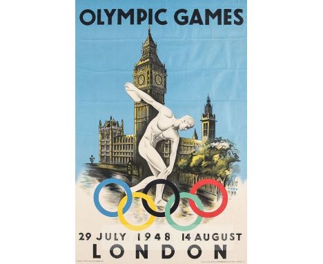 London 1948 Olympic Games official poster,designed by Walter Herz, printed by McCorquodale & Co Ltd., depicting the Olympic r
