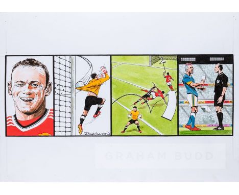 Paul Trevillion (British, b.1934), YOU ARE THE REF - LAWS OF FOOTBALL NO. 340, featuring original drawing of Wayne Rooney,  a