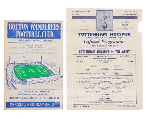 Tottenham Hotspur programmes from the 1960-61 double winning season,including all 42 Home & Away League games, plus Public Tr