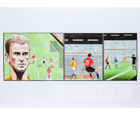 Paul Trevillion (British, b.1934), YOU ARE THE REF - LAWS OF FOOTBALL, featuring original drawing of Joe Hart,  pencil and in