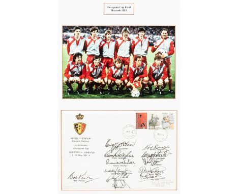 Liverpool 1985 European Cup Final Liverpool FC colour photograph and signed first day cover, colour photograph of the team ab