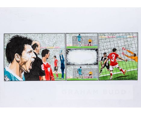 Paul Trevillion (British, b.1934), YOU ARE THE REF - LAWS OF FOOTBALL, featuring original drawing of Sergio Aguero,  pencil a