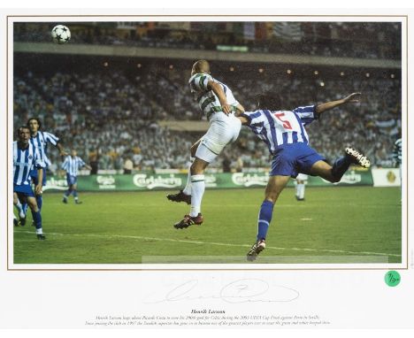 Henrik Larsson signed colour image of his 200th goal for Celtic in the 2003 UEFA Cup Final v Porto,  limited edition 7 of 300