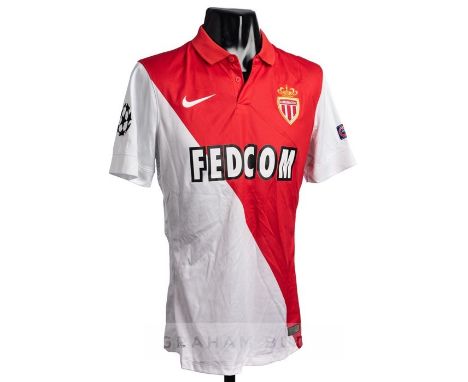 Geoffrey Kondogbia red and white AS Monaco No.22 jersey from the 2014-15 UEFA Champions League Round of 16 Leg Two match agai