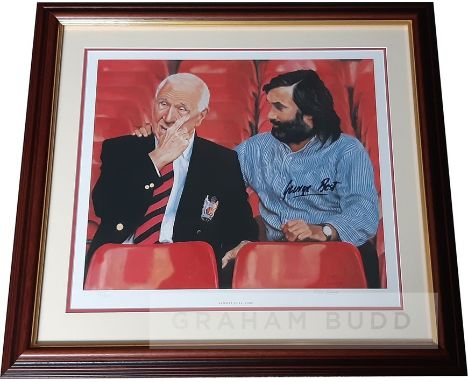 George Best signed Manchester United print,after the original painting by artist Ralph Sweeney titled "Almost Full Time" feat