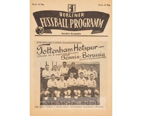 Tennis Borussia v Tottenham Hotspur programme 18th May 1950,friendly match played in the Olympic Stadium, Berlin, good