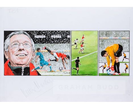 Paul Trevillion (British, b.1934), YOU ARE THE REF - LAWS OF FOOTBALL NO. 104, featuring original drawing of Sir Alex Ferguso