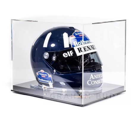 Signed limited edition commemorative replica of Damon Hill's 1996 F1 Drivers' World Championship winning helmet,as worn at th