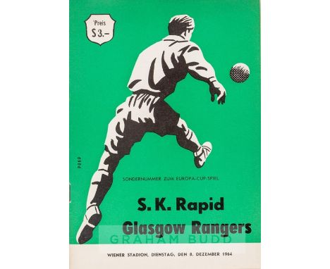 SK Rapid Vienna v Glasgow Rangers programme 8th December 1964,European Cup tie, light staining on line-ups page, no writing, 