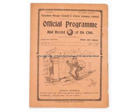 Tottenham Hotspur v Croydon programme 11th April 1914, South Eastern League reserves fixture