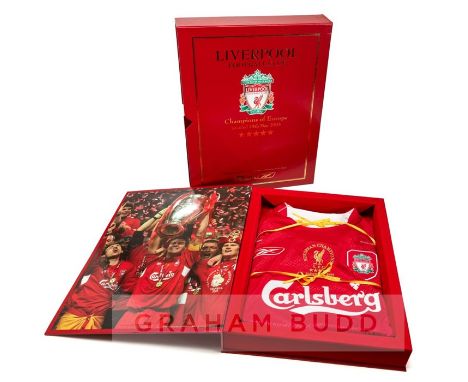 Jamie Carragher signed Liverpool FC 2005 Champions of Europre comemmorative shirt,official limited edition with sepcial embro