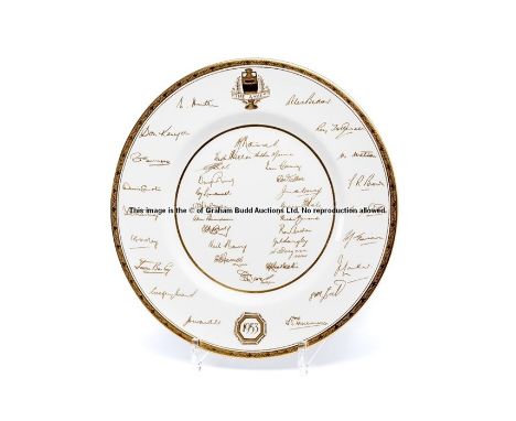 Royal Worcester porcelain cricket plate commemorating the 1953 Ashes, circular with facsimile signatures of the England and A