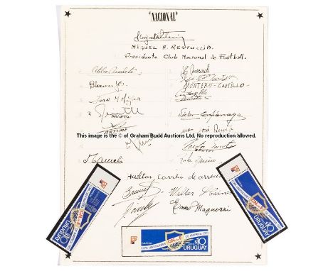 The autographs of the Uruguayan Club Nacional de Football team who won the Copa Libertadores in 1971,neatly signed in ink by 