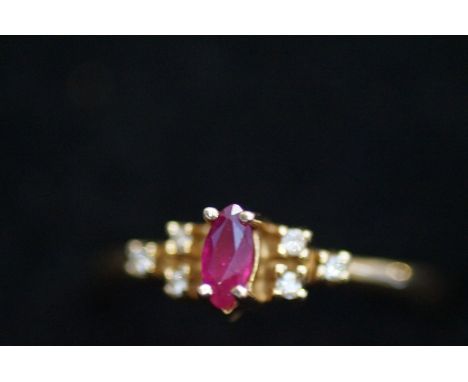 14ct gold ring set with ruby and diamonds, size- L