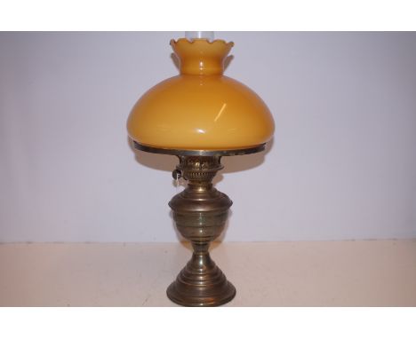 A Brass based oil lamp with chimney- 50cm