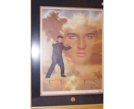 A Large Framed Print Elvis Priestley with COA