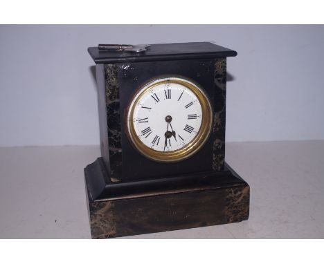 Belgian slate mantle clock with marble 22cm