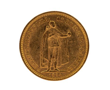 Ungarn /GOLD - 10 Kronen 1894 K B ss+ mit feinen Kratzer, ca. 3,3 g, steuerbefreit nach § 25c UStG.| Hungary /GOLD - 10 crown