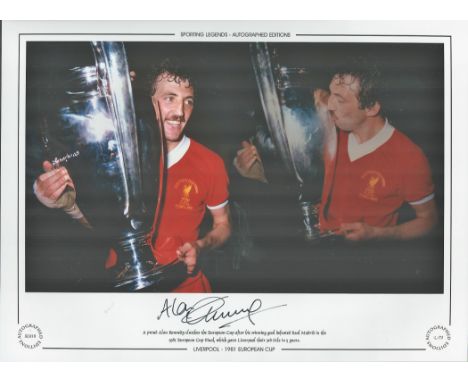 Alan Kennedy 16x12 signed colour photo, Autographed Editions, Limited Edition. Photo Shows Liverpool Legend Kennedy clutching