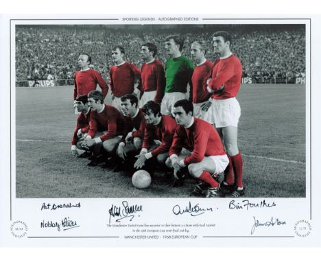 Manchester United 12x16 Multi signed Colourised squad photo, Autographed Editions, Limited Edition. Signatures from: Bill Fou