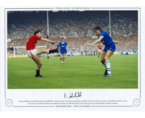 Norman Whiteside 12x16 Signed Coloured photo, Autographed Editions, Limited Edition. Photo shows Whiteside curling the ball a