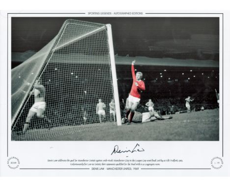 Denis Law Manchester United 12x16 Signed, Colourised photo, Autographed Editions, Limited Edition. Photo shows Denis Law cele