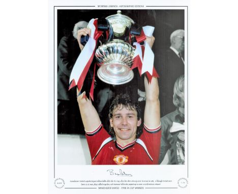 Bryan Robson 16x12 Signed Coloured Autographed Editions, Limited Edition photo. Robson pictured holding aloft the FA Cup afte