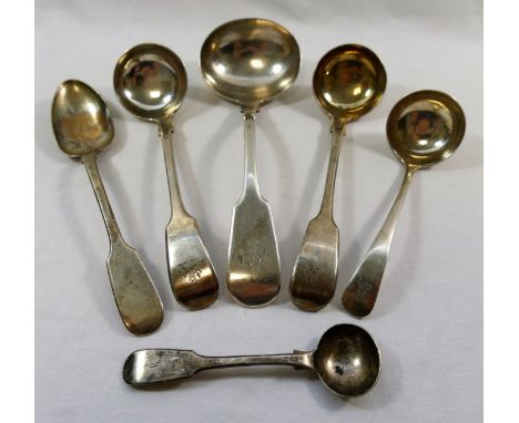 A Victorian silver fiddle pattern sauce ladle, Newcastle 1851 by Clement Gowland, 17cm long, a Victorian silver fiddle patter