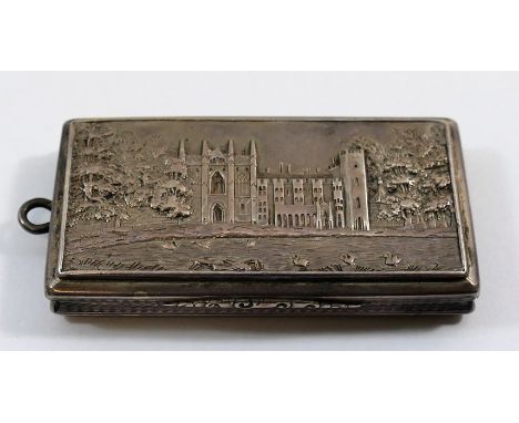 A Nathaniel Mills 'castle top' snuff box, Birmingham 1839, the lid decorated with the facade of Newstead Abbey, the ancestral