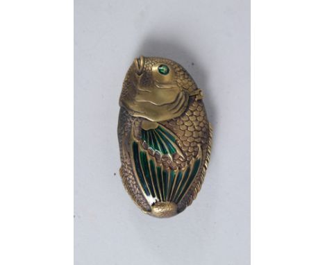 A BRASS ENAMEL CARP FISH VESTA.