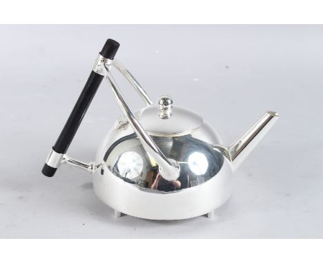 A CHRISTOPHER DRESSER DESIGN PLATED CIRCULAR TEAPOT.