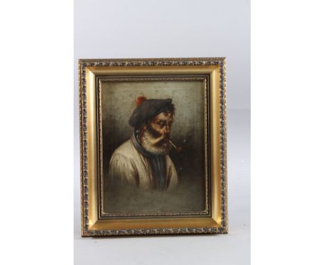 CONTINENTAL SCHOOL. Bust length portrait of a bearded man wearing a hat and smoking a pipe. Oil on canvas. 9.75ins x 7.5ins.