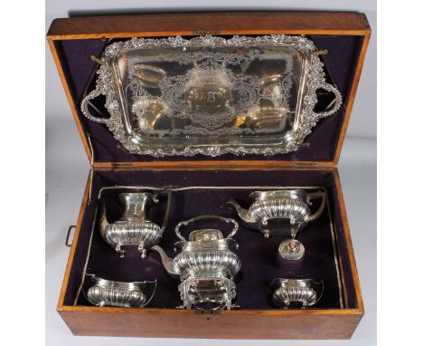 A SUPERB SILVER TWO HANDLED TEA TRAY with cast silver edge and engraved body. Initial 'S'. 25ins long x 16ins wide. Sheffield