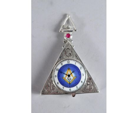 A SILVER PLATED AND ENAMEL MASONIC FACE VESTA.