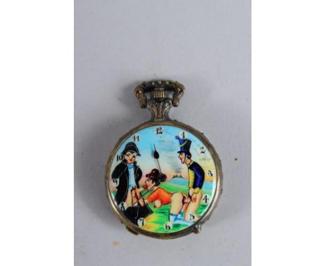 A BRASS ENAMEL EROTIC VESTA.